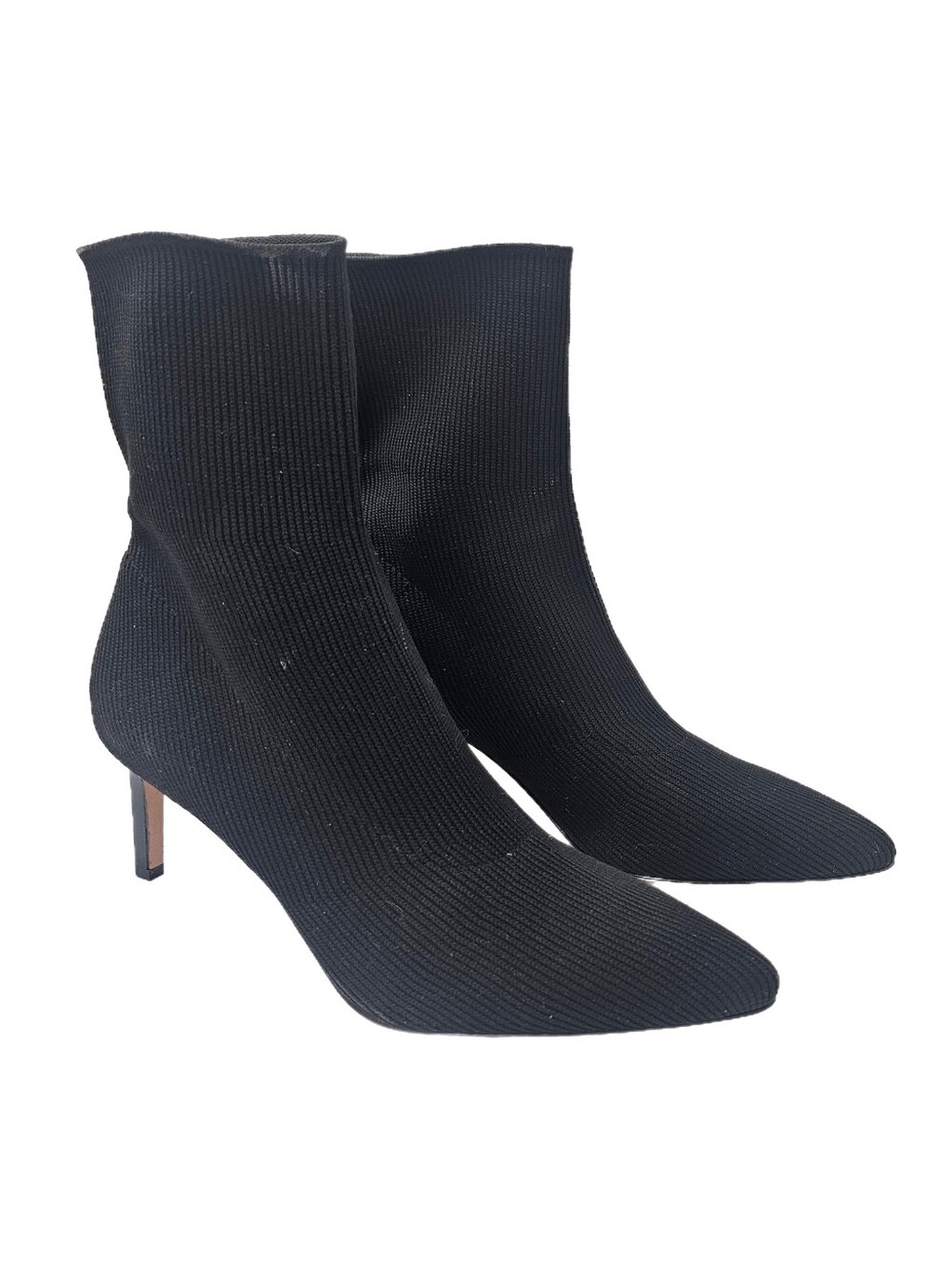Veronica Beard Lisa Black Ribbed Knit Pointed Toe Sock Booties NWOB Size 8.5M EU